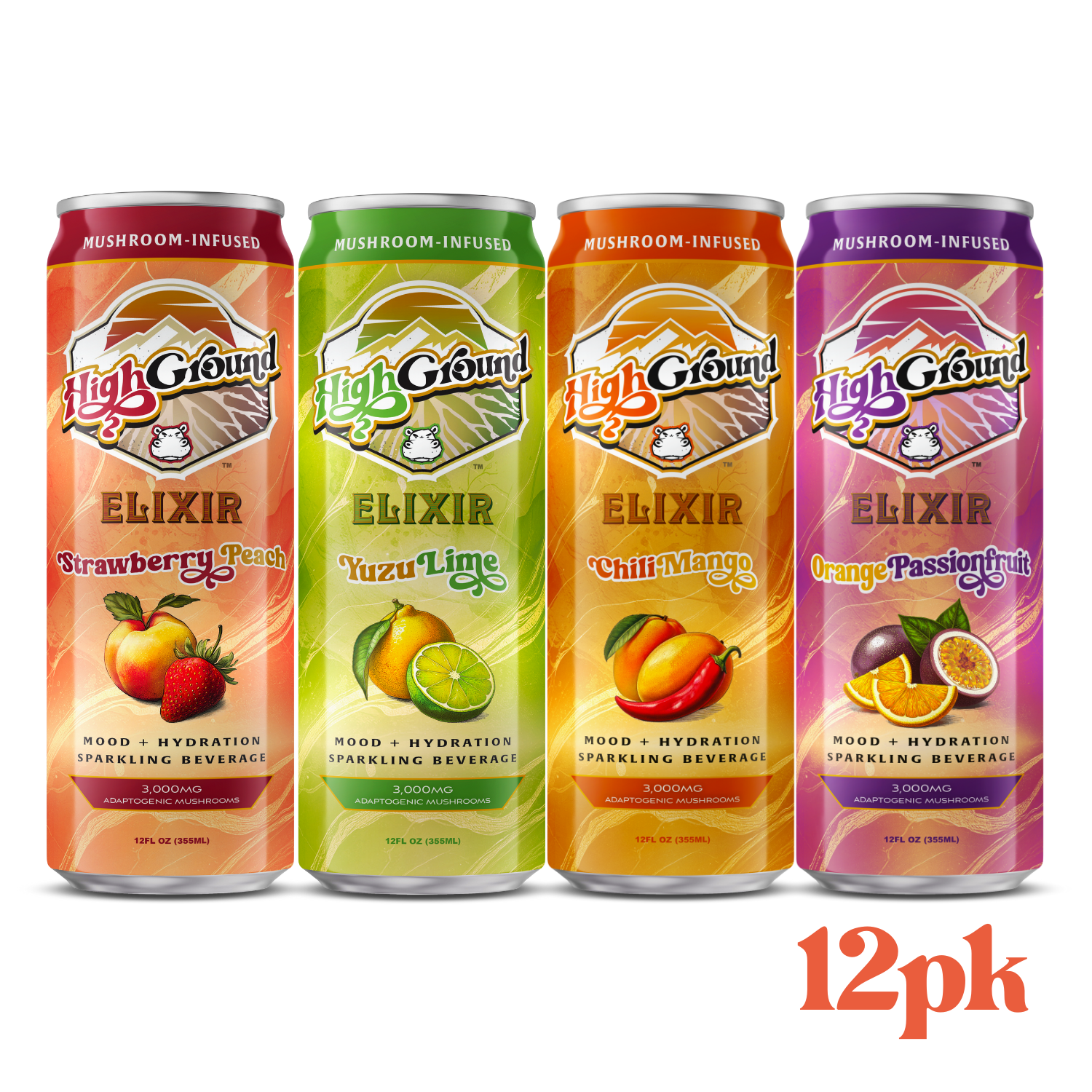 Adaptogenic Mushrooms Mood + Hydration Sparkling Drink - Variety 12 Pack